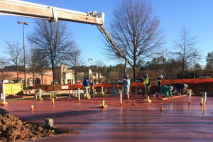 pouring colored concrete slab