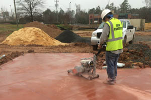 finished colored concrete slab restaurant patio