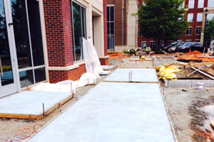 concrete sidewalk at office building